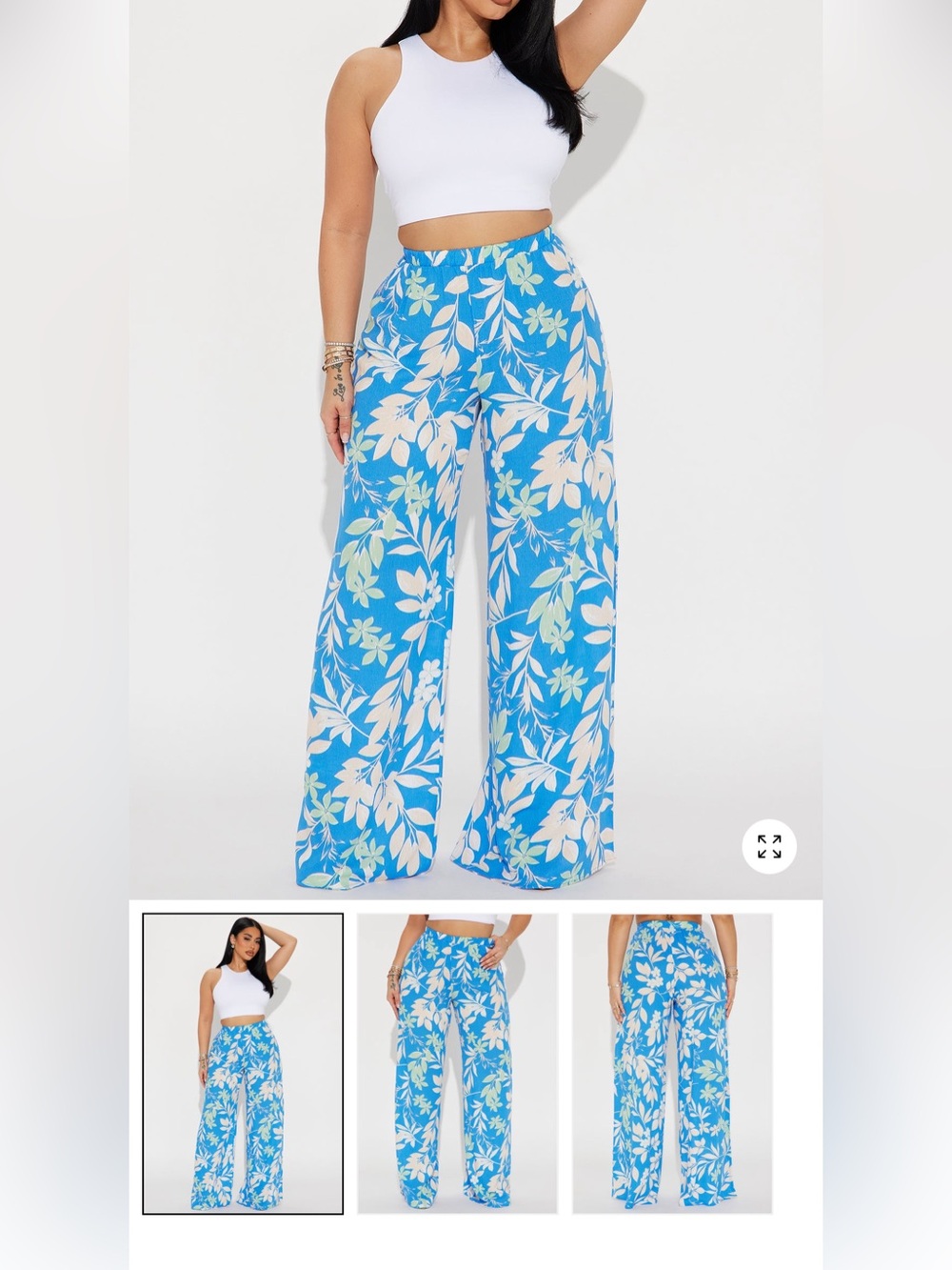 Fashion Nova Royal Blue Floral Wide-Leg Pants - Picture 5 of 5
